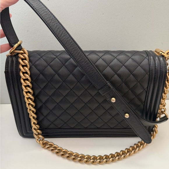 CHANEL Black Caviar Boy Bag with Aged Gold Chain and microchip - Picture 10 of 10